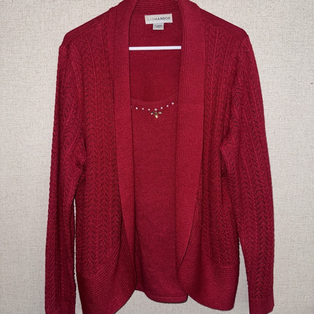 Sag Harbor Red Knit Cardigan Sweater